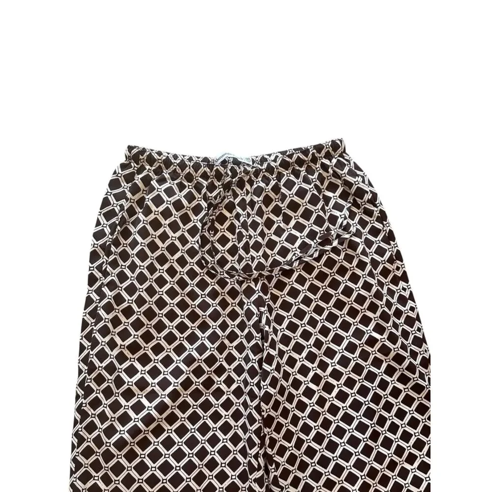 Abercrombie & Fitch Brown Geometric Wide Leg Drapey Pull On Pants Size Small